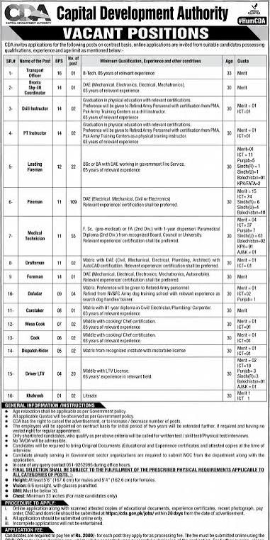 Official Capital Development Authority Newspaper Job Advertisement September 2026
